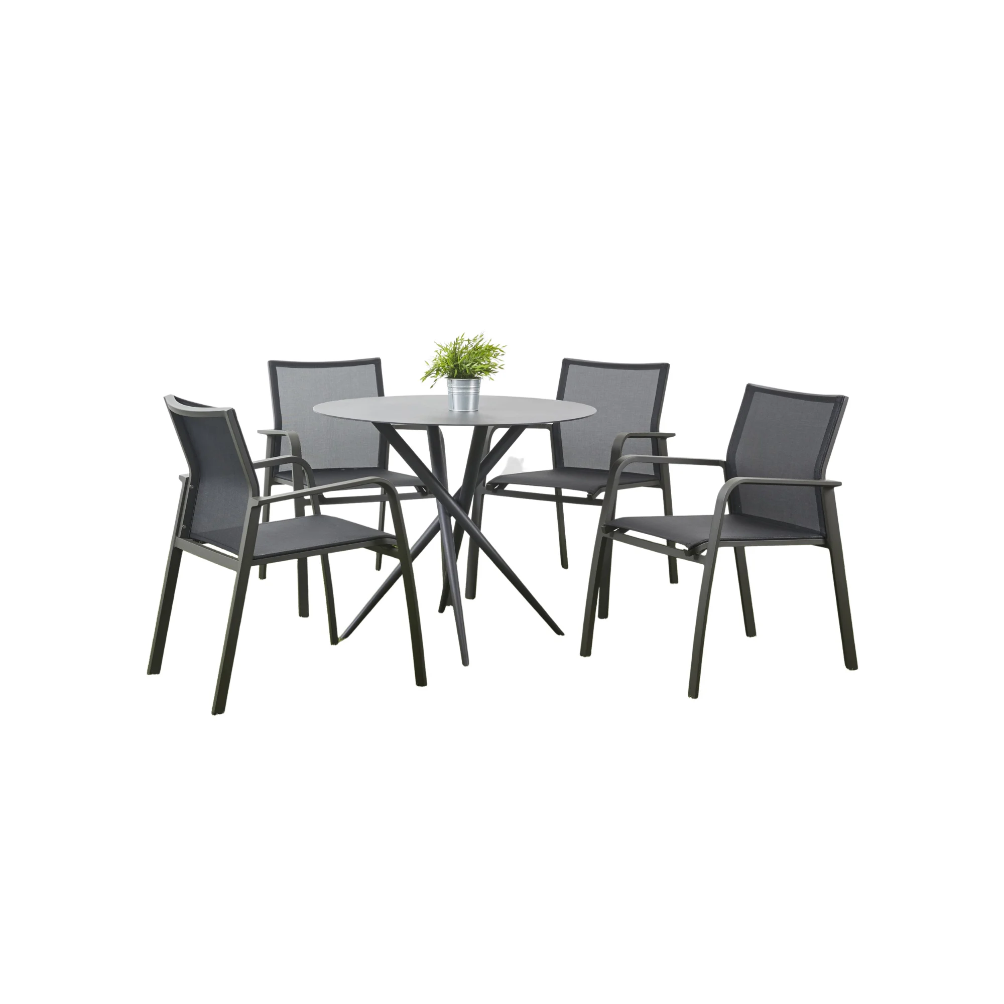 Dining Room Furniture Round Dining Table With 4 Piece Textilene  Chairs Outdoor Dining Set