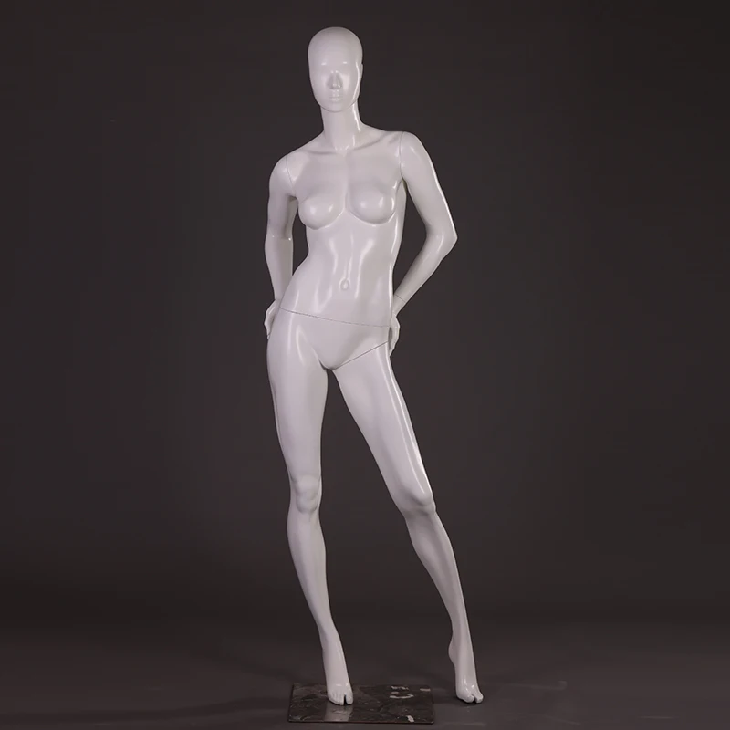 White  black full body female mannequin with face and makeup for store display
