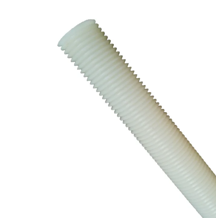 10mm 12mm 1meter long white color nylon 66 double head plastic threaded rod