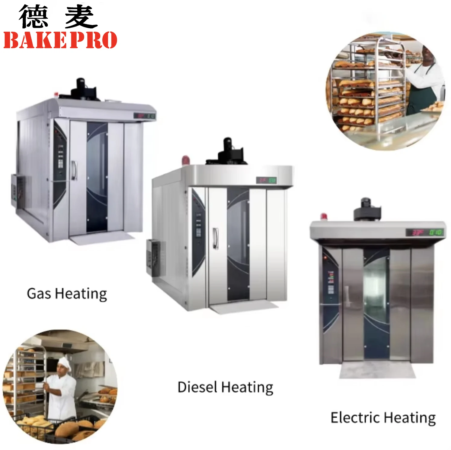 BAKEPRO 64 Trays 5 Loaf Baguette Pan Line Medium Size Bakery Equipment Complete Bread Oven Gas Baking Machine 32 Trays Rotary