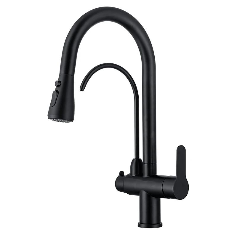 
New Design 3 in 1 Sink Cold and Hot High Arc Pull Down Mixer Tap with Drinking Tap Filter Stainless Steel Kitchen Faucet 