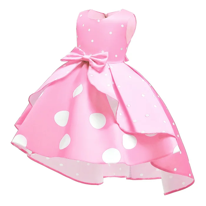 Wholesale Children Summer Breathable Girls Dress Kids Party Princess Dot Bow Wedding Party New Year Kids Clothes Boutique Dress