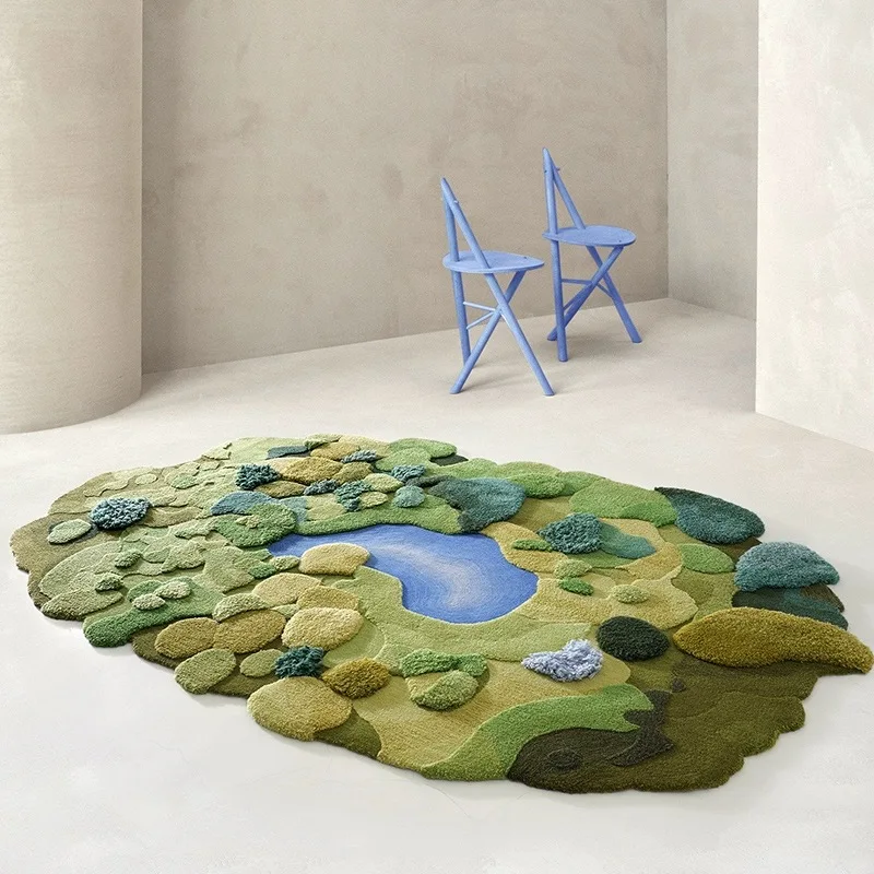 Plush Forest Moss Landscape Hand-made Wool Fluffy Carpets And Rugs Living Room