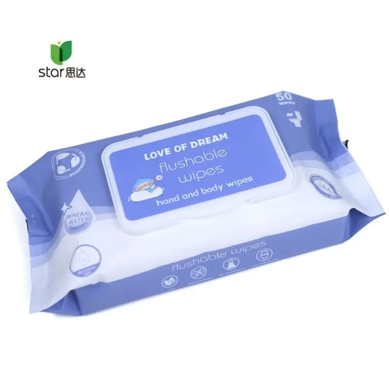 100% biodegradable Wood pulp paper flushable toilet wet wipes for baby