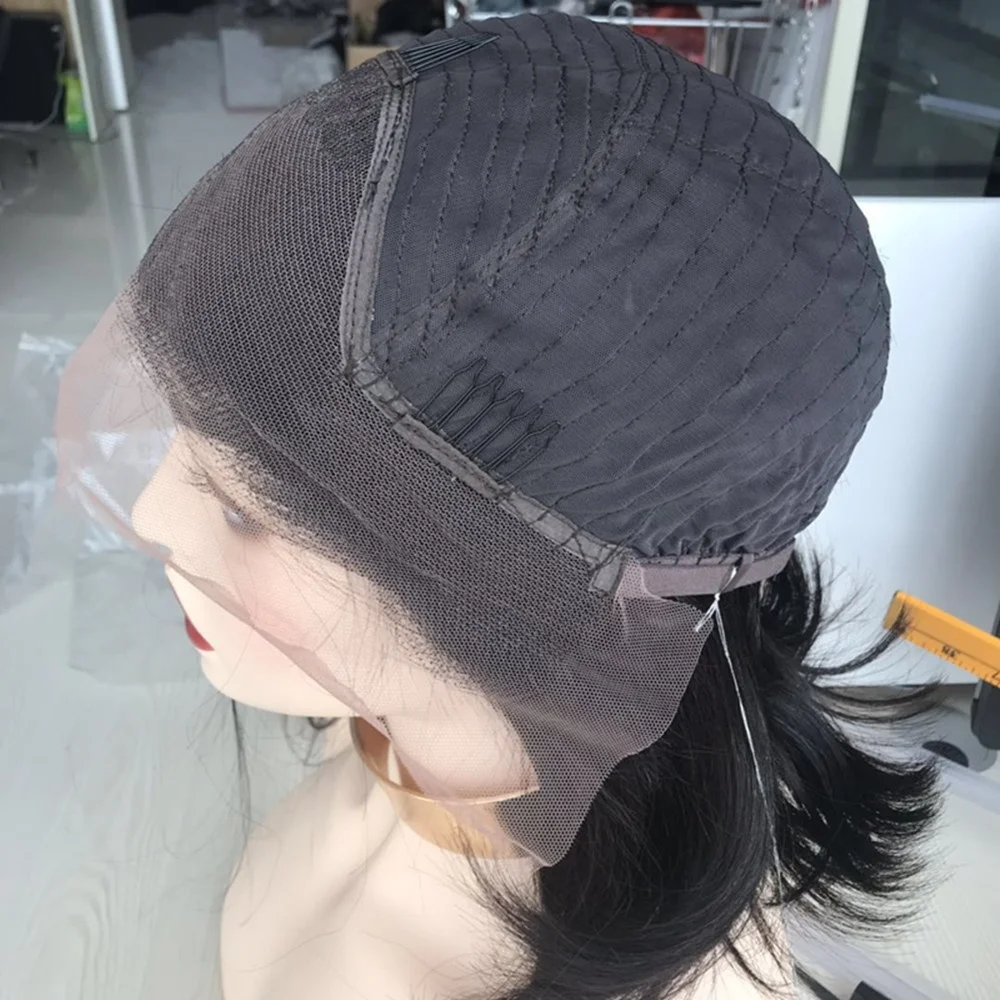 stock 13x4 hand tied transparent lace front medical wigs natural color fashionable bob wigs with middle parting