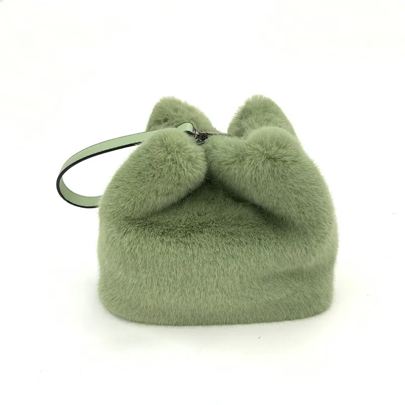 2019 New Fashion Plush Soft Mink Fur Barrel Strap Buckle Tote Hand Bags for Girls