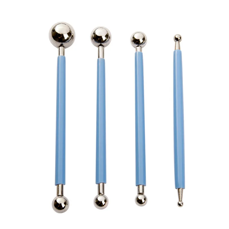 4PCS DIY Double-Ended Metal Ball Sculpture Modeling Stylus Clay Tools Stainless Steel Cake Dotting Tool Set For Decorating