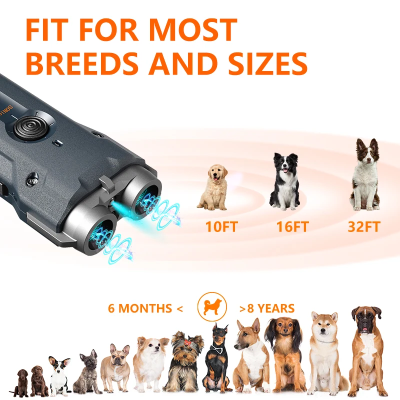 Outdoor Rechargeable Led Handheld Ultrasonic Bark Stop Pet Dog Repeller Training Device Electronic Dogs Barking Deterrents