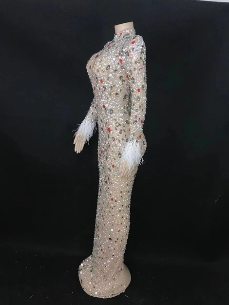 Y1987-A NOVANCE Luxury see through dress Rhinestone Feather Ropa De Mujer Vestidos prom dresses 2021 European maxi dress ladies