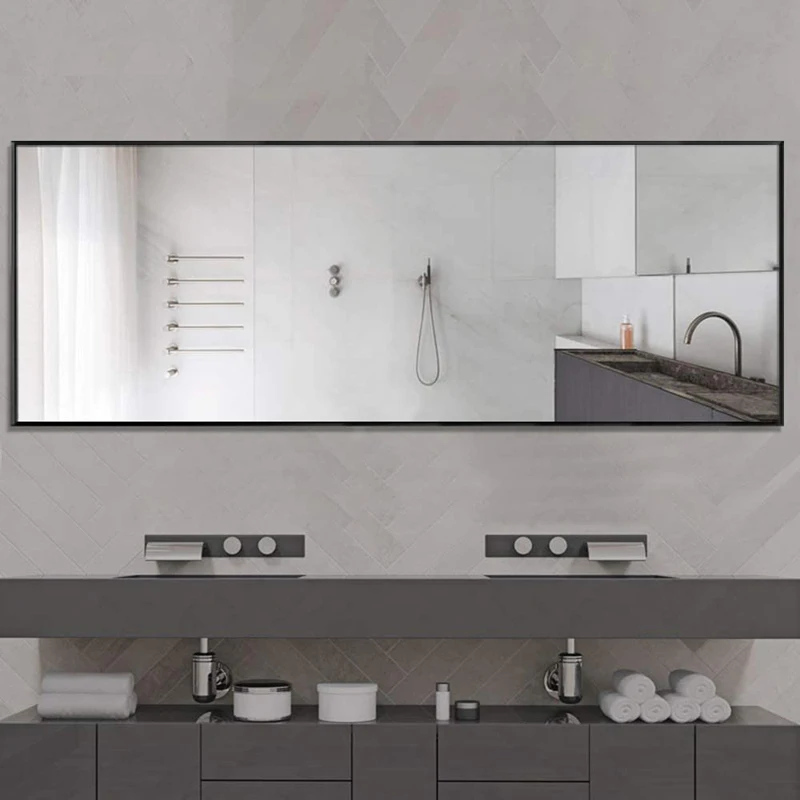 Wall Mount 55x165cm Rectangular Black Frame Mirror for Bathroom-Vertical&Horizontal Hang Ideal for Bedroom-Bathroom-Living Room