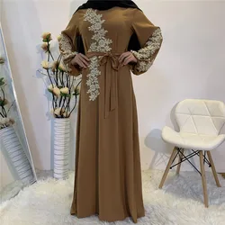 Fashion luxury embroidery lace pearl Islamic dress female Muslim Maxi Dubai abaya dress