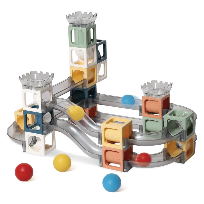 
High Quality DIY Stem Learning 41 Pcs 3D Magnetic Marble Run Building Set with 3 Wooden Balls for Boys & Girls Aged 1-3 