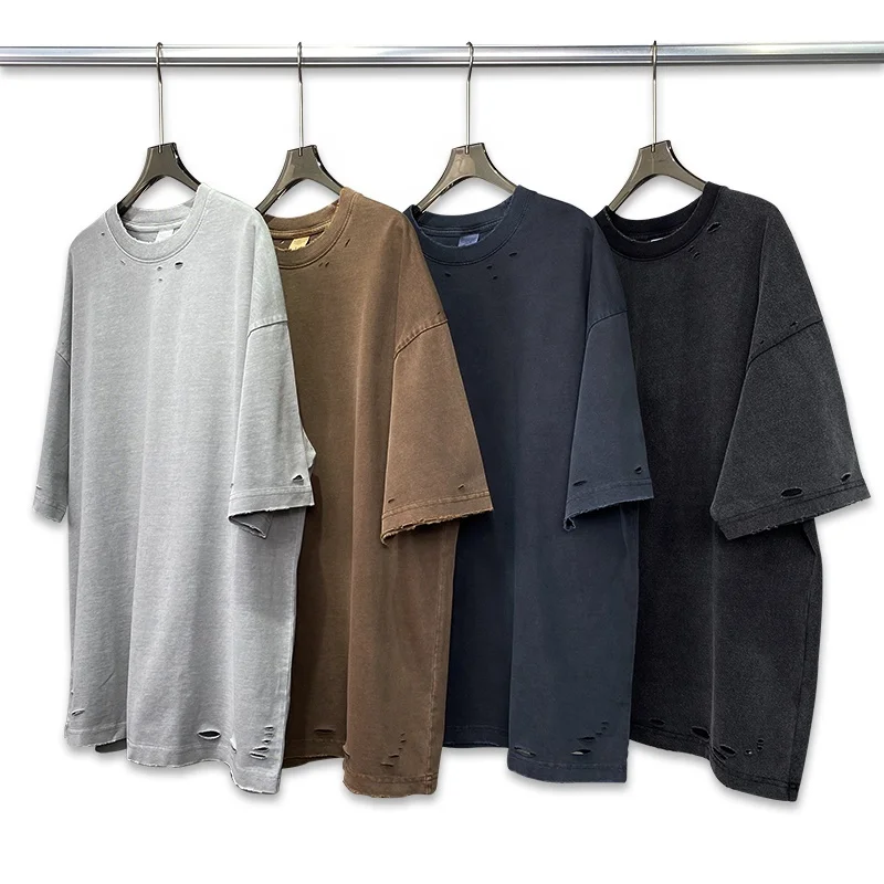 Acid Washed Distressing T Shirt Distressed Tshirt Heavyweight Hip Hop Stone Oversized Custom Vintage Customized Men Jersey Blank