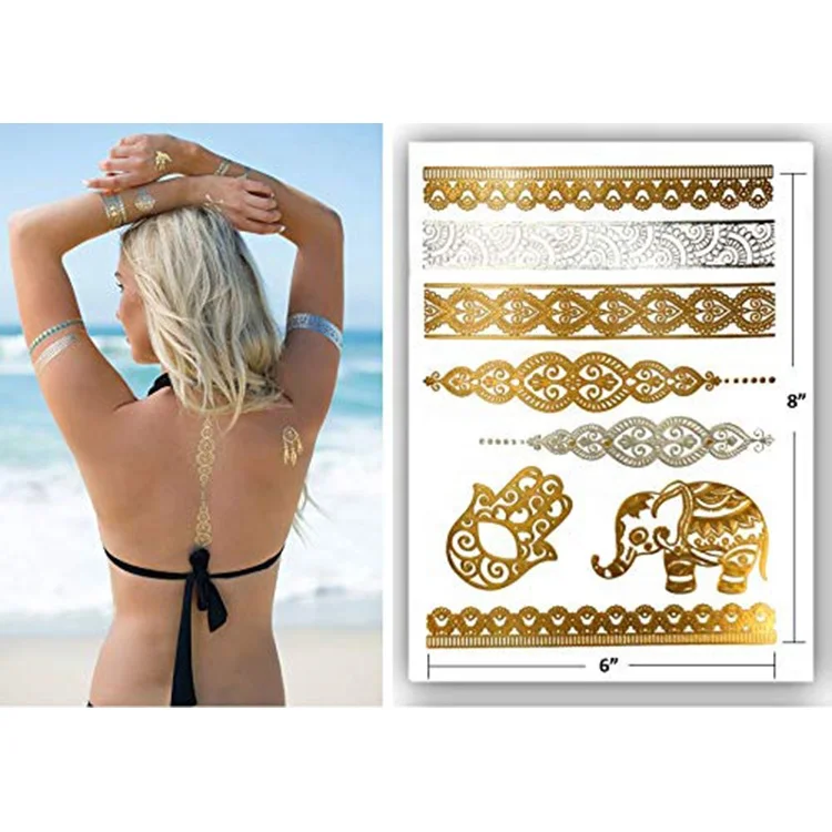 
Hot sale New Stunning Designs Diy Present Waterproof Temporary Henna Metallic Tattoo 