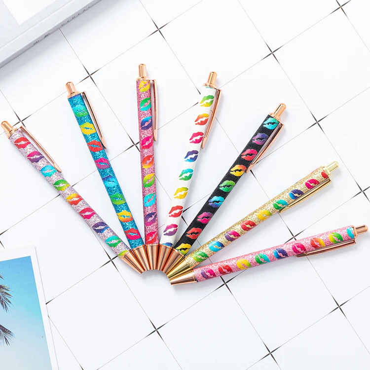 JH 2022 New Design USA Market Trending Metal Glitter Pen With Lips Printing