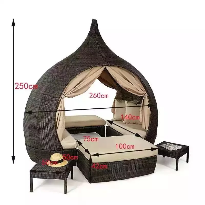 Hot Sale Rattan Wicker Outdoor Round Sunbed Sofa With Canopy air lounger