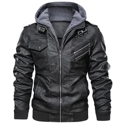 Wholesale Fashion Men Racer Motorcycle Pu Leather Jackets Jaqueta De Couro Masculino Hooded Coat Black Brown Leather Jacket