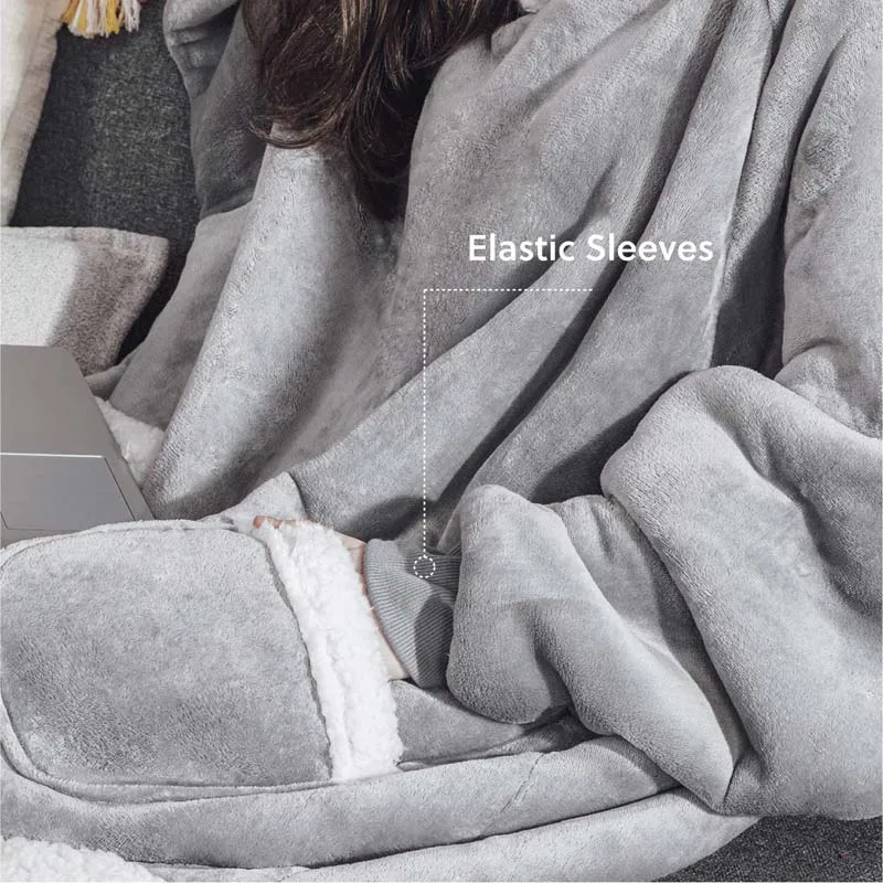 Wholesale Nature 100% Polyester Soft Plaid Adult Wearable Sherpa Fleece Oversized Hoodie Sweatshirt Hooded Blanket