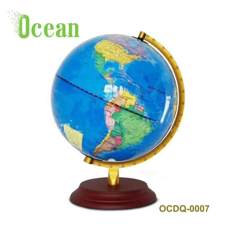 Bright surface rotating world map globe with light