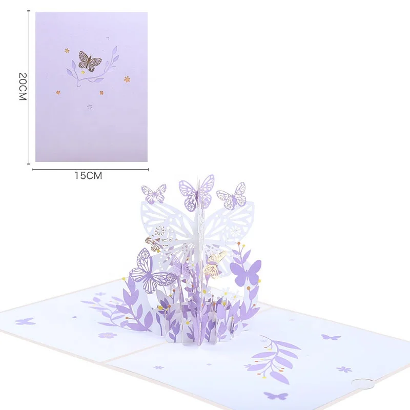 New design 3d butterfly cards high quality laser cutting paper pop up greeting card