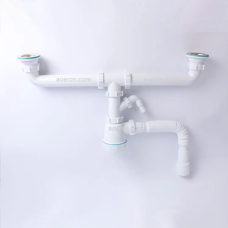  Adjustable Kitchen Double Sink Plastic White Modern Strainer Polished Universal Wash Basin Siphon Basin Bottle Trap