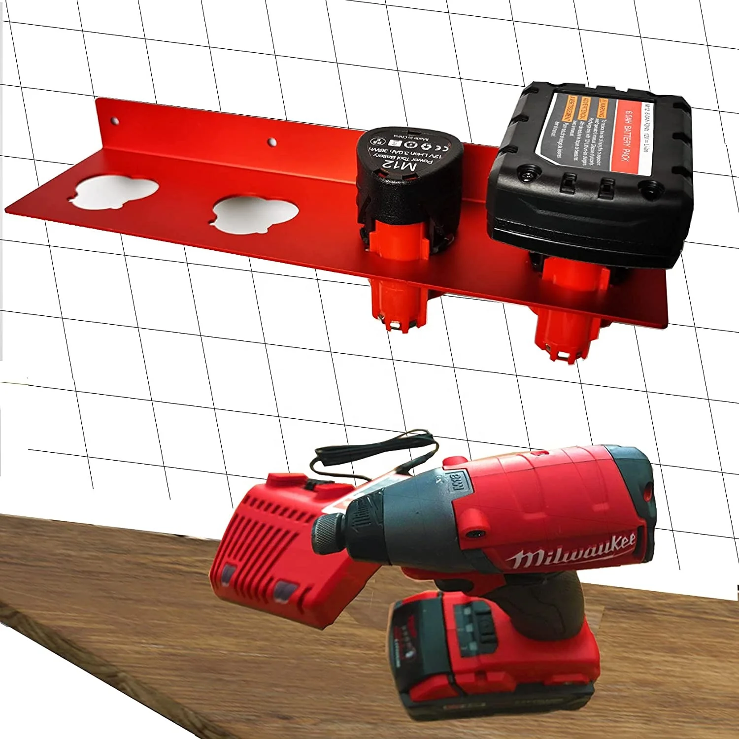 Battery Holder for Milwaukee M12, 4 Slot Metal Battery Storage Bracket, Milwaukee 12V Battery Wall Mount Bracket