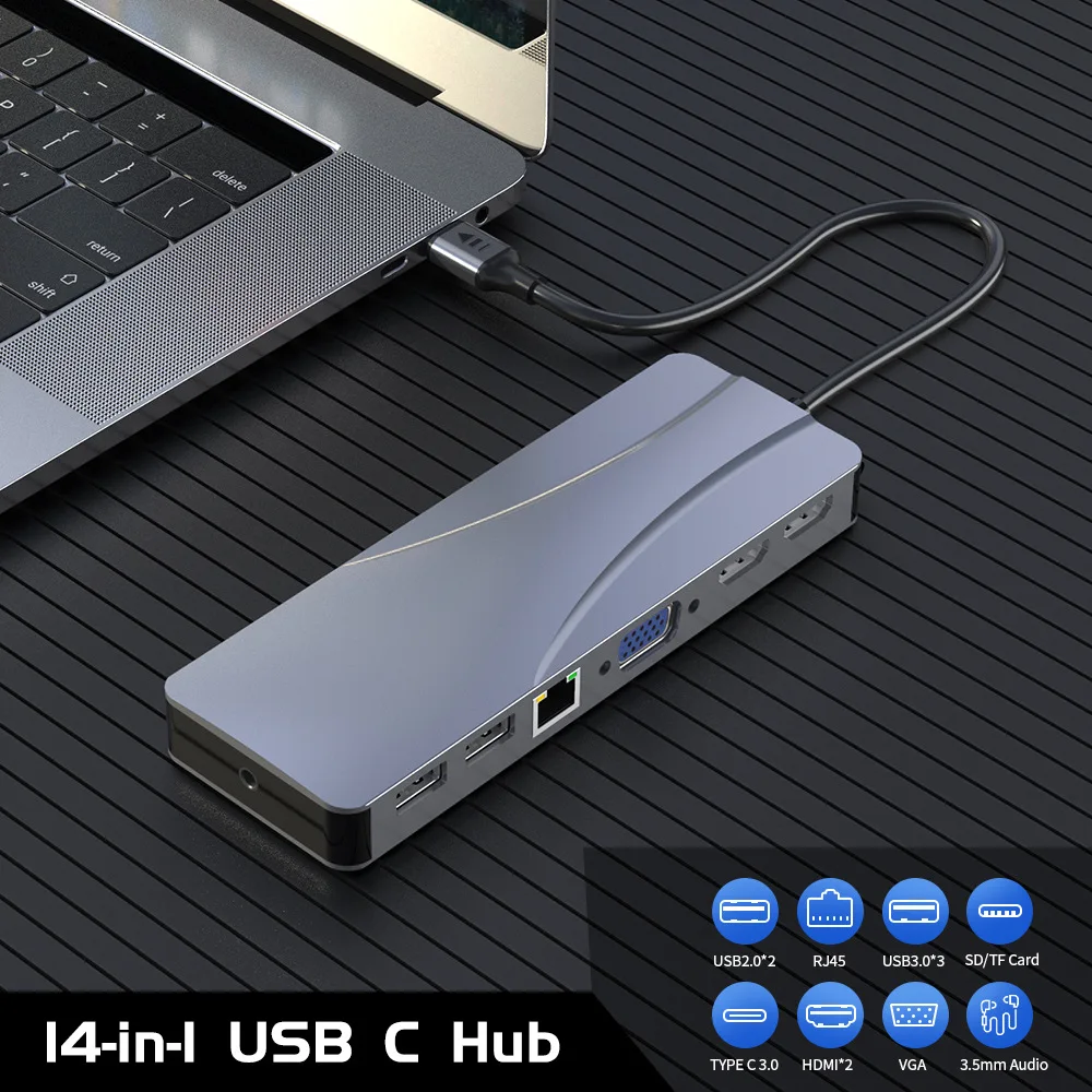 Oem 14 In 1 Usb C Hub Triple Display Usb C Docking Station With 4k Hd-mi Vga Gigabit Ethernet Power Delivery Type C Port Hub