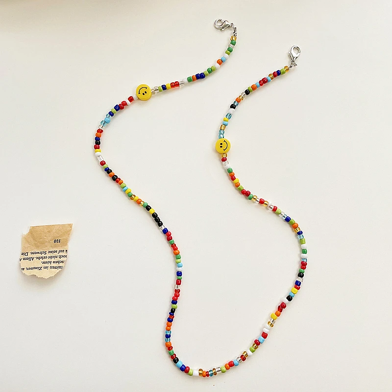 Цветные солнцезащитные очки со смайликом и бусинами, ремешки для очков, цепочка для очков, веревочные подвесные ремешки для маски на шею для женщин и девочек