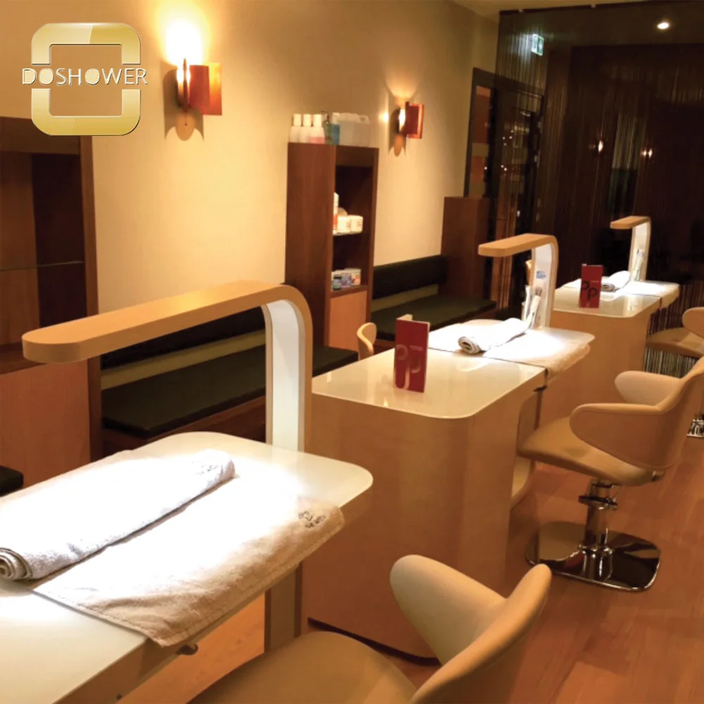 LED nails table salon manicure furniture of manicure table and chair set with side drawers for white glass top manicure table