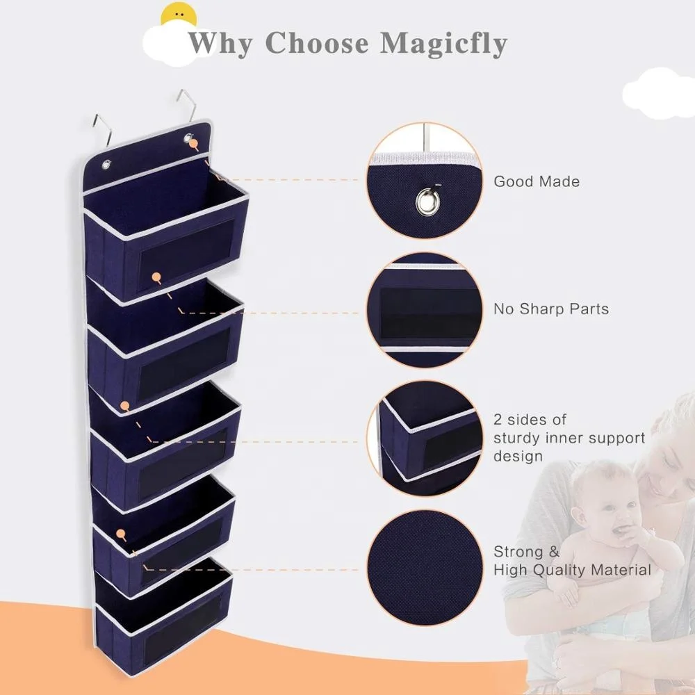 Over the Door Organizer with 5 Large Pockets Clear Windows Wall Hanging Storage for Party Baby Nursery dorm