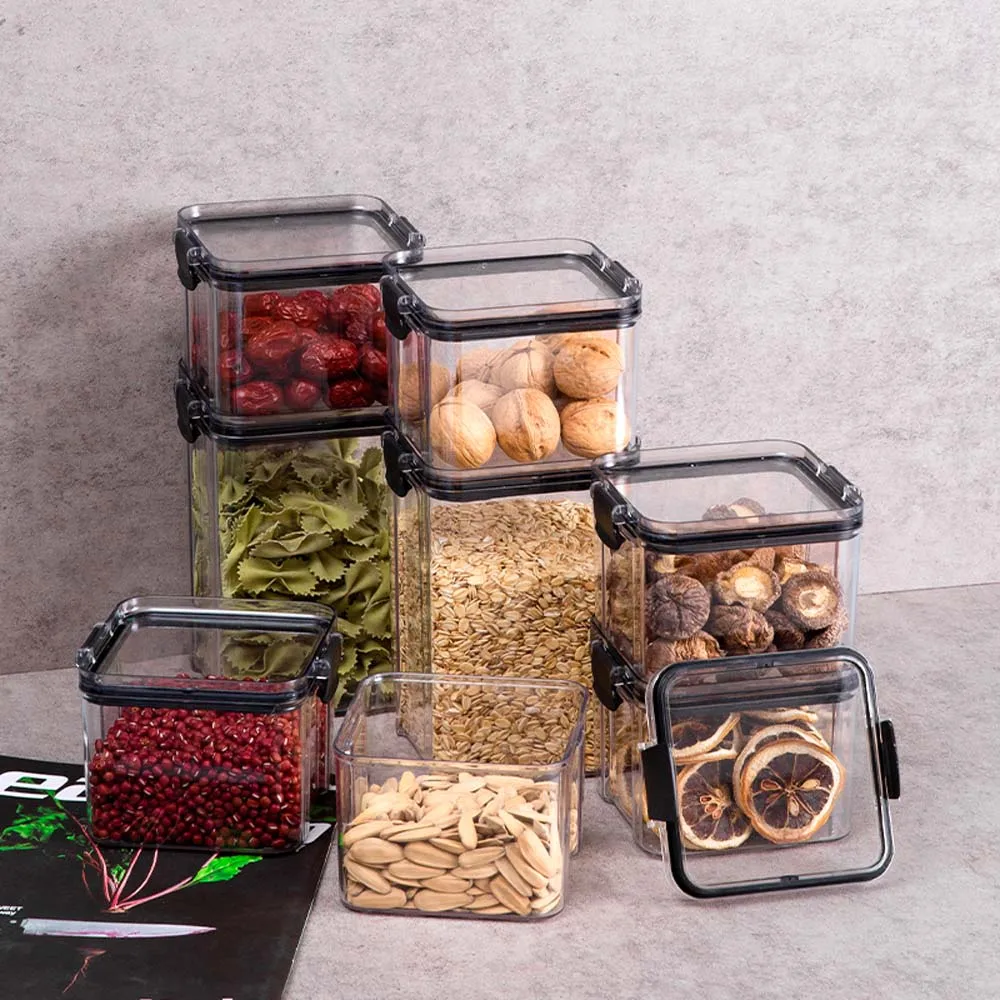 Custom Transparent Square Food Storage Container  Kitchen Spice Storage Container Jars With Lids