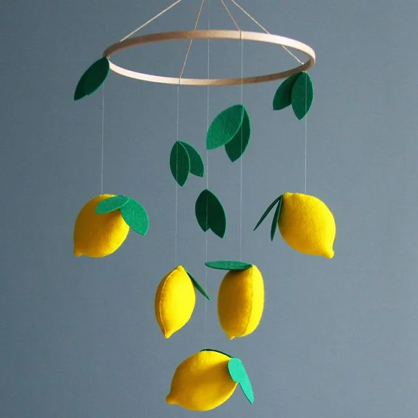 
Tropical lemon green leaves accessories hanging supplies musical nursery wooden frame felt baby crib mobile 