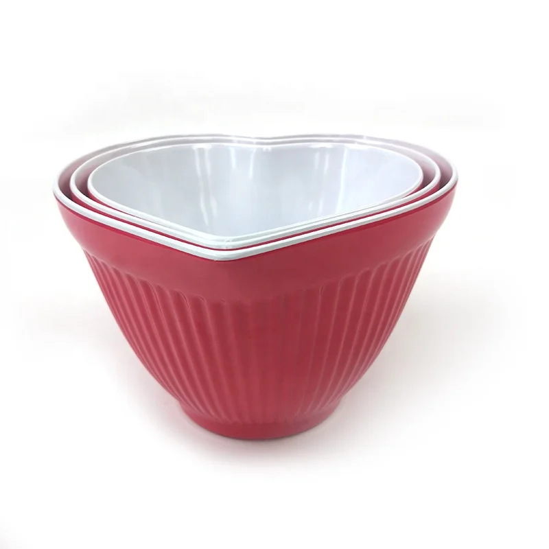 
New Design Heart Shape Melamine Mixing Bowls Set Snack Bowl Salad for Dinner Melamine Unbreakable Dinnerware Set All-season RED 