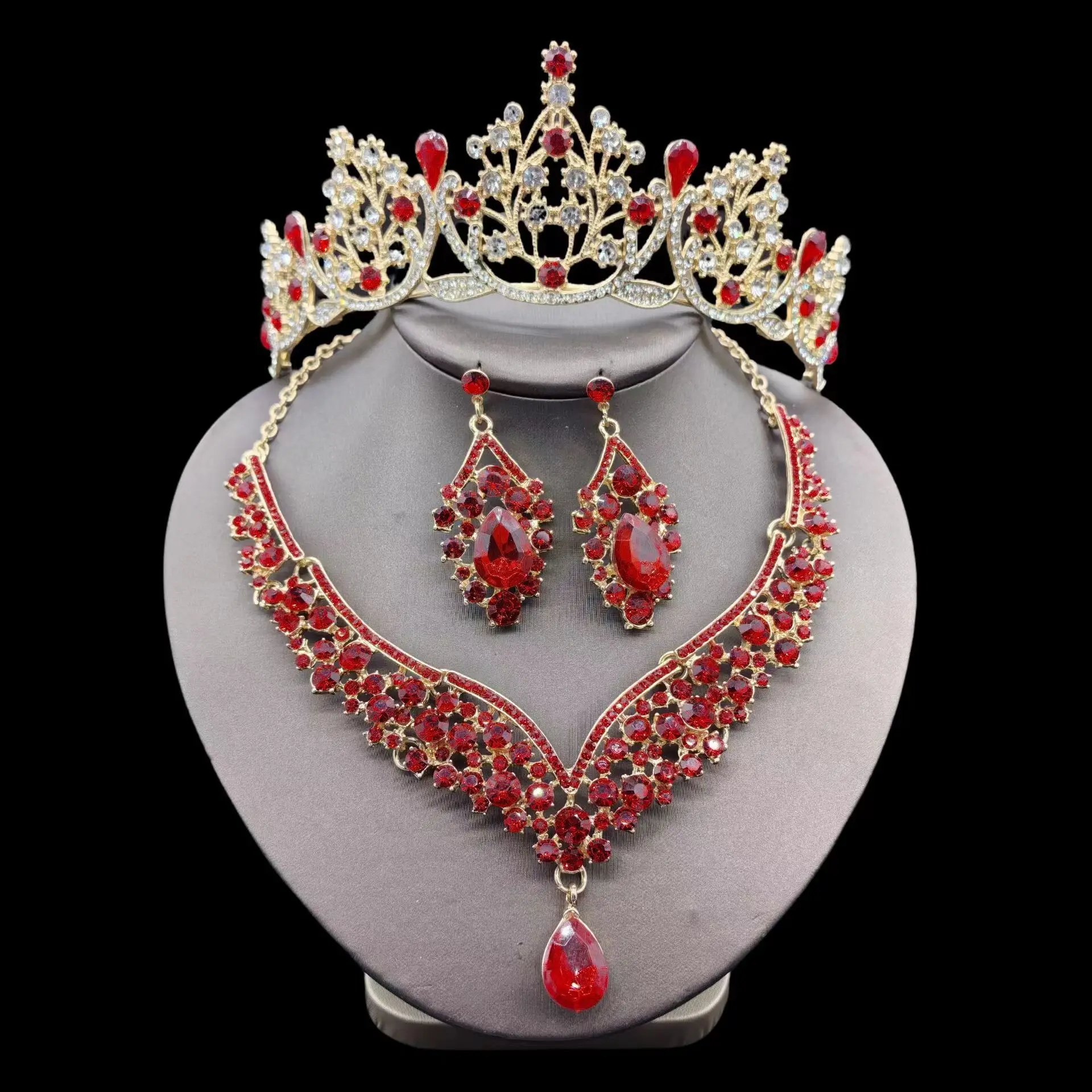 Bride Crown Three-Piece Set Wedding Hair Accessories Bridal Crown Tiara Necklace Earrings Jewelry Set