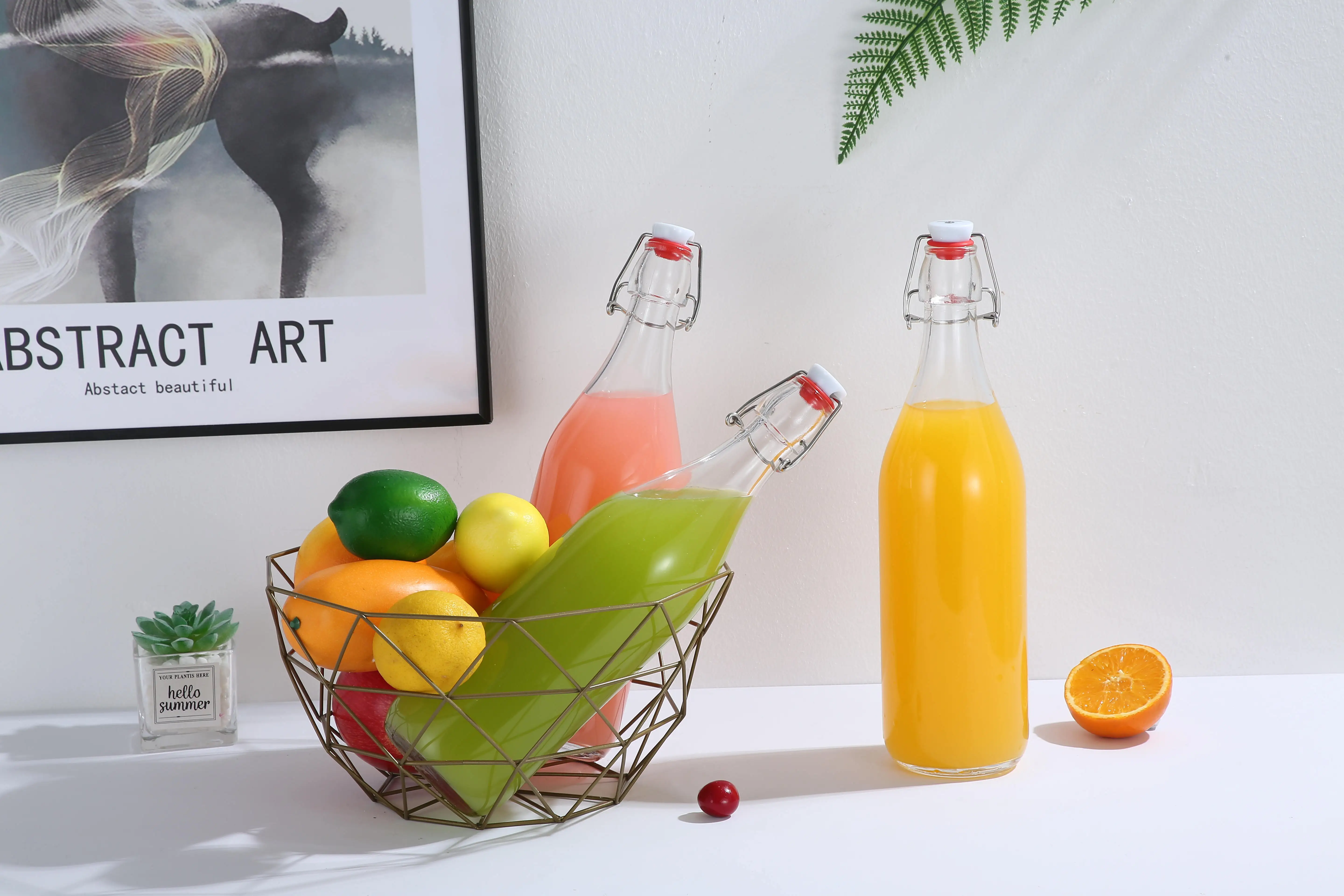 Flip Top Glass Bottle 1 Liter / 33 Fl. Oz Swing Top Brewing Bottle With Stopper For Beverages Vinegar Kombucha Beer Water Soda