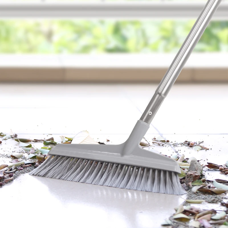 Plastic room cleaning bristle sweeping brush broom with metal telescoping broom stick for restaurants