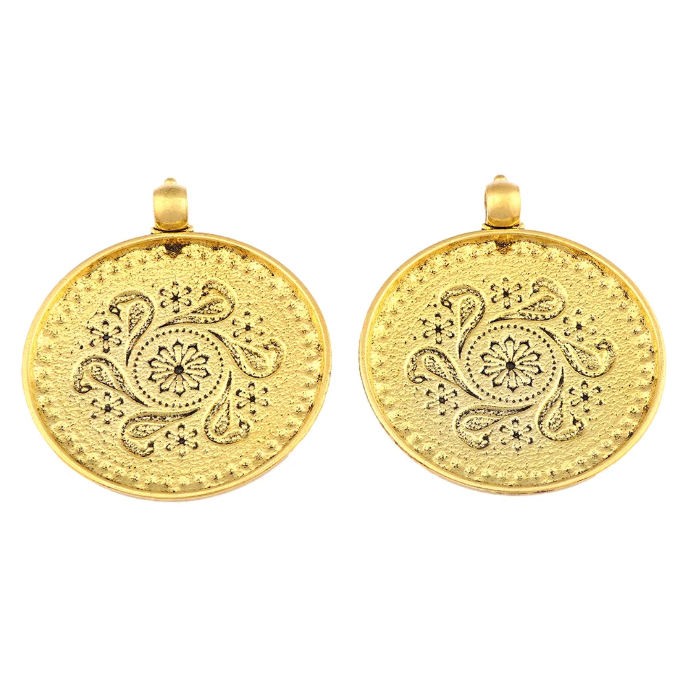 Antique Gold Plated Large Bohemia Boho Medallion Round Charms Pendants for Necklace Jewelry Making Findings 68x60mm