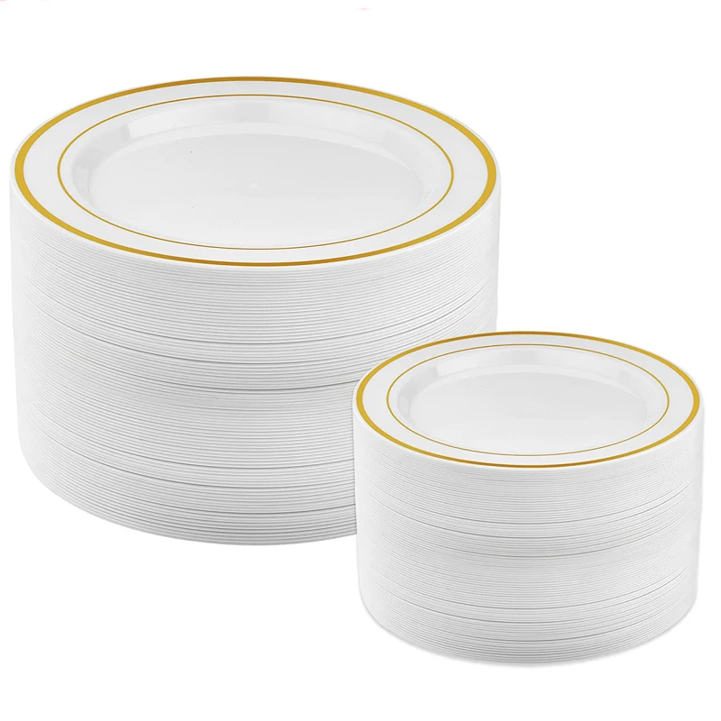 China wholesale High Quality disposable silverware gold rim plastic plates