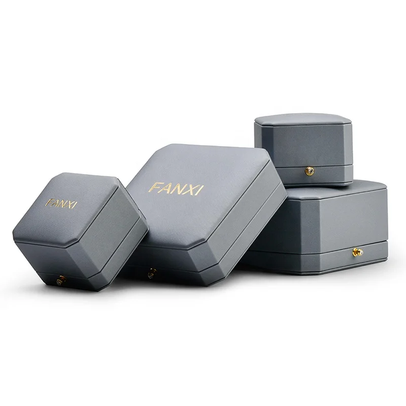 FANXI новинка оптовая продажа восьмиугольная коробка для упаковки ювелирных изделий кольцо ожерелье коробки светло-серая из искусственной кожи