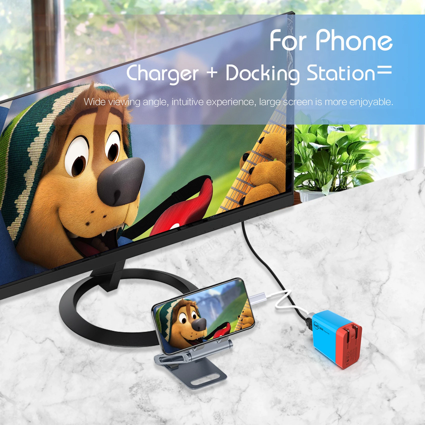 PD Fast Charger Docking Station HD 4K@60Hz Type-C 3.1 USB2.0 Hub 3 in 1 for Nintendo Switch GaN 36W PD Charger Power Hub