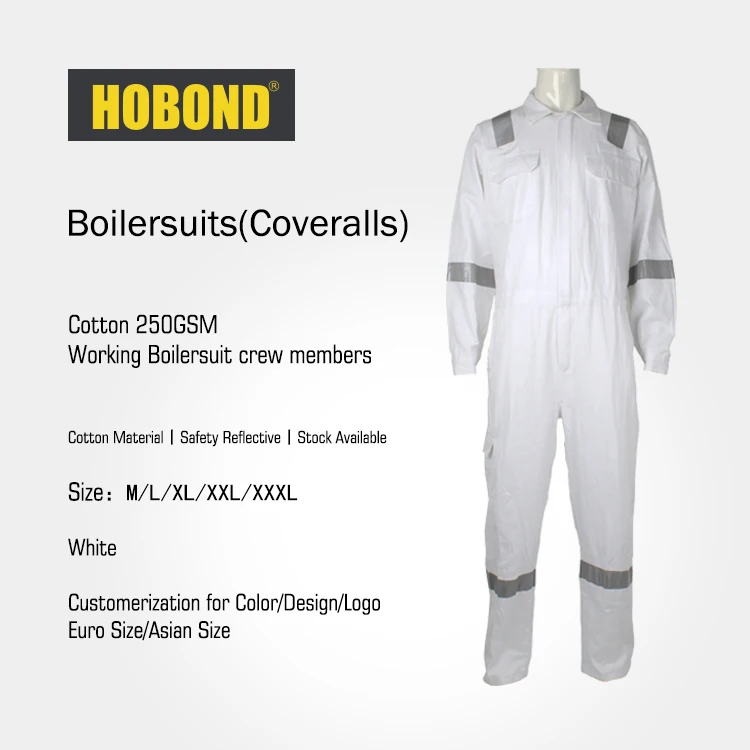 IMPA 19054111  250GSM 100% Cotton Boilersuit Working Coveralls  with reflective tape HOBOND  BLUE WHITE ORANGE