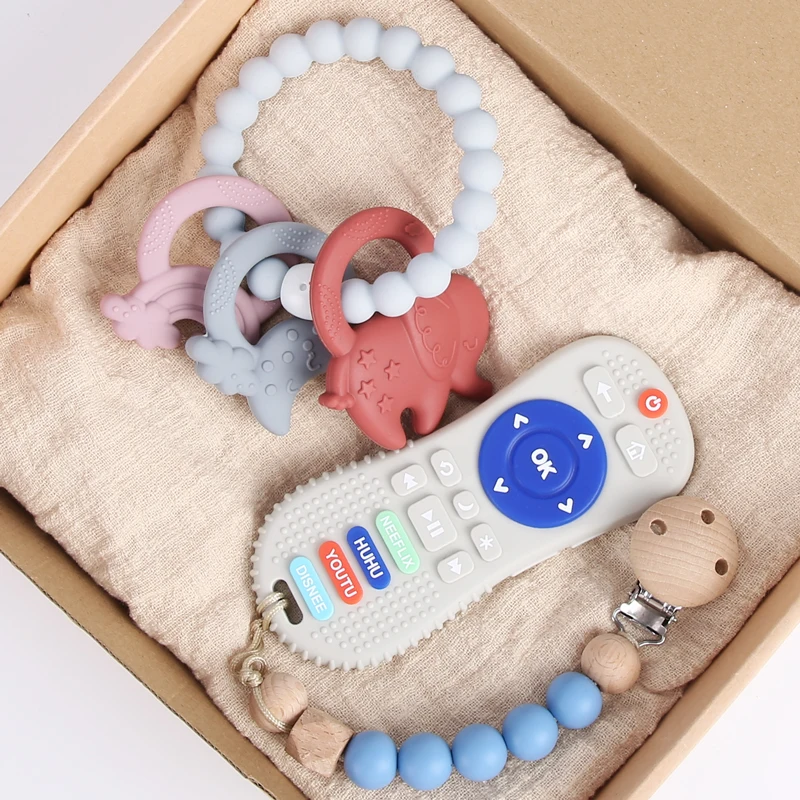 Customized Gift Rubber Game Toddler Chew Kid Teething Babi Newborn Teether Set Wooden Teether Ring BPA-free Baby Teether
