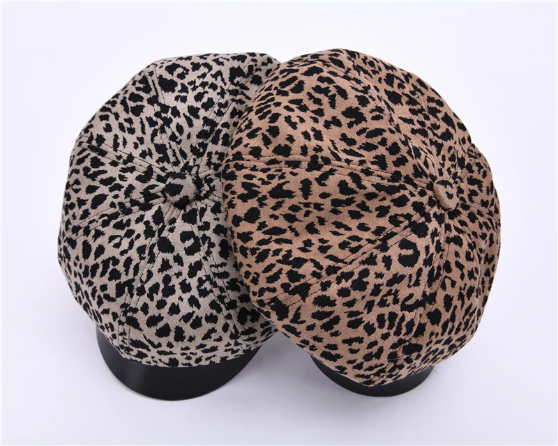 Hot Sale Women Octagonal Cap Leopard Printed Newsboy IVY Hat 8 Panel