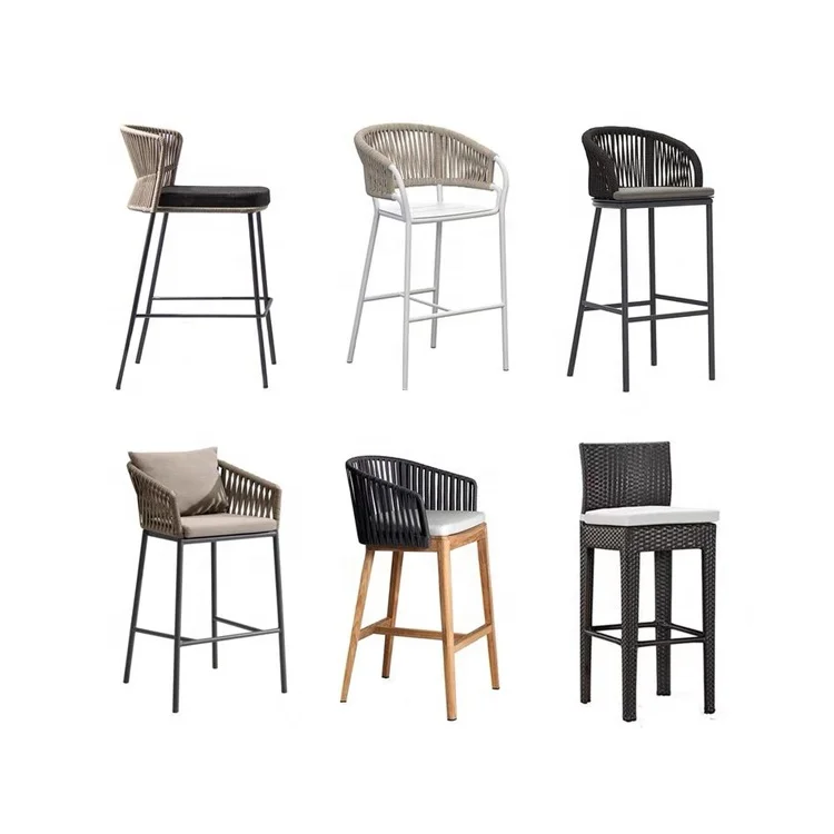 Garden Rope Woven Furniture Patio Outdoor Aluminium Luxury Rattan High Bar Stool Chairs