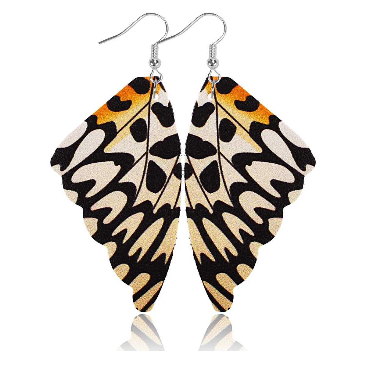 Unique Gradient Pattern Colorful Butterfly Pendant Earring Retro Party Leather Hook Earrings For Women Girls Jewelry