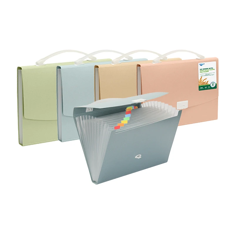 multicolor file bag document organizer eco-friendly wheat straw plastic 13 pocket expanding folder with handle