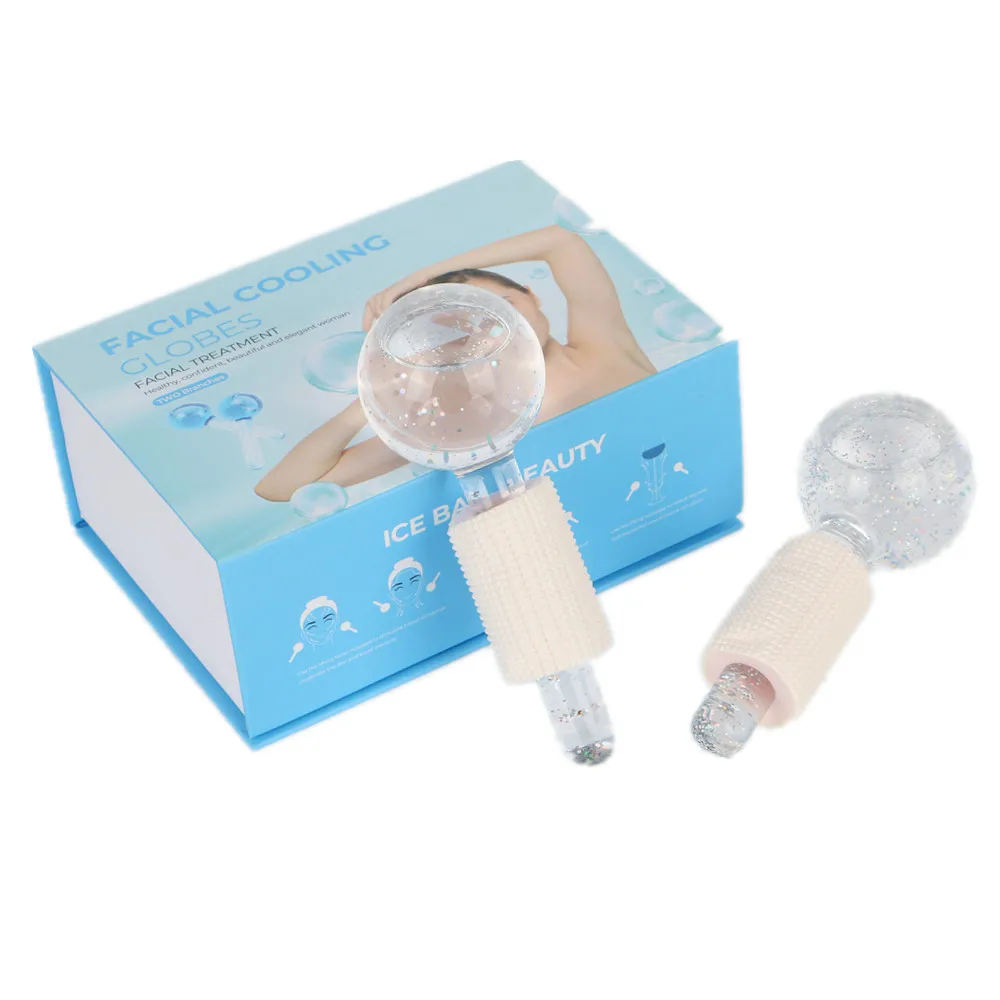 Hot Selling Wholesale Factory Wave Beauty Ball Glitter Cooling Facial  ice globe handles  Massager Pink blue golden purple white