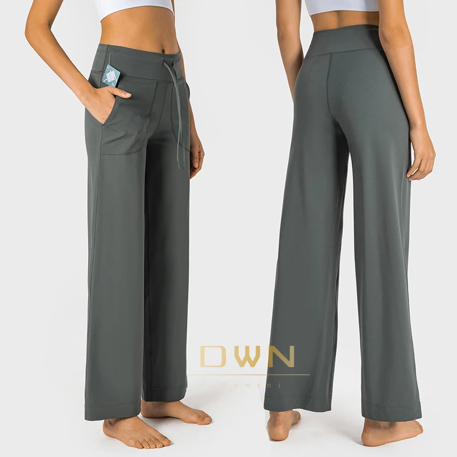 Evrlue New Double 6 Zero Sense Waist Drawstring Wide Leg Pants lulu Big Pocket Versatile Fitness Pants Women