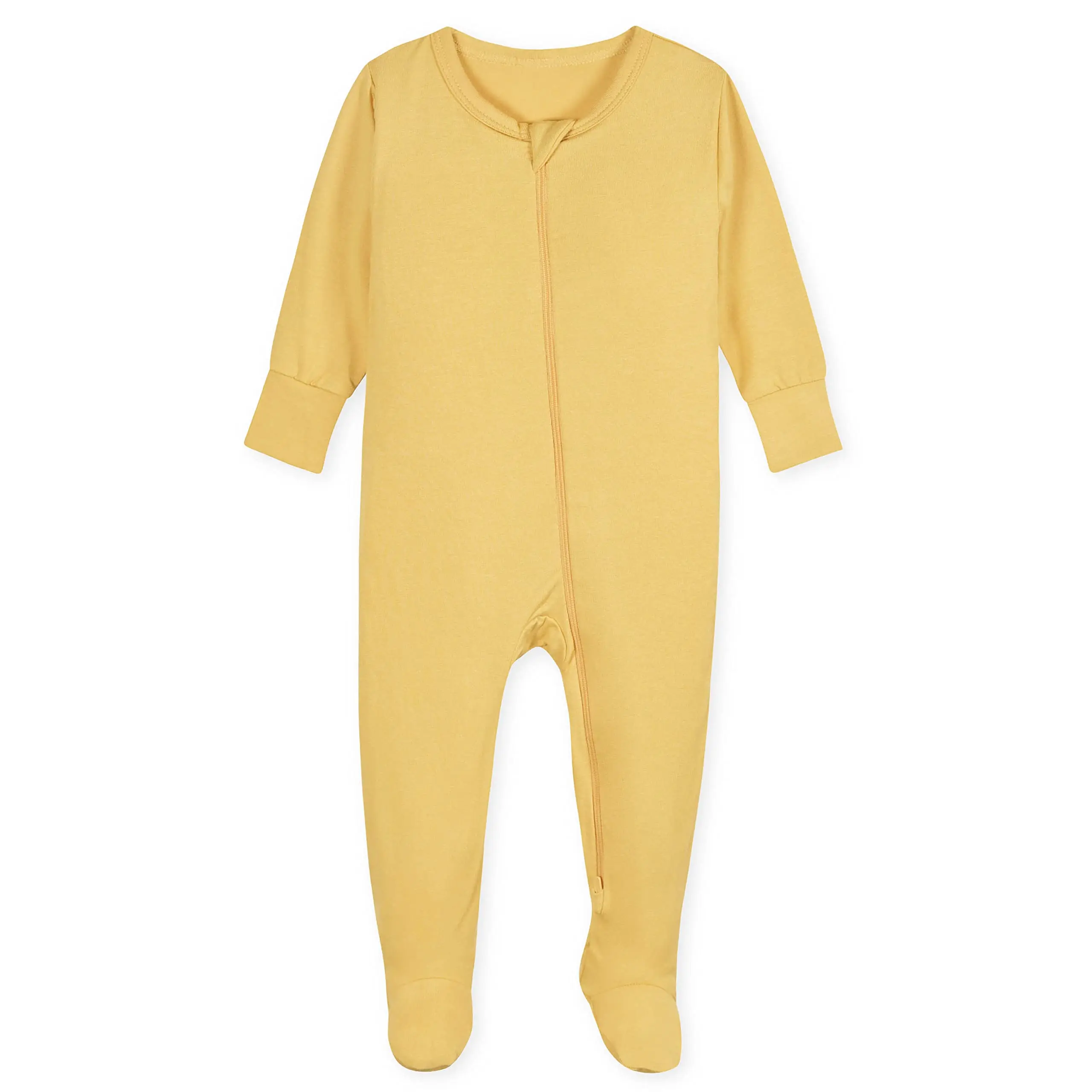 New Factory Newborn Baby Clothes Clothing Natural Fabric Plain Solid Long Sleeves 100% Bamboo Footie Zipper Baby Pajamas