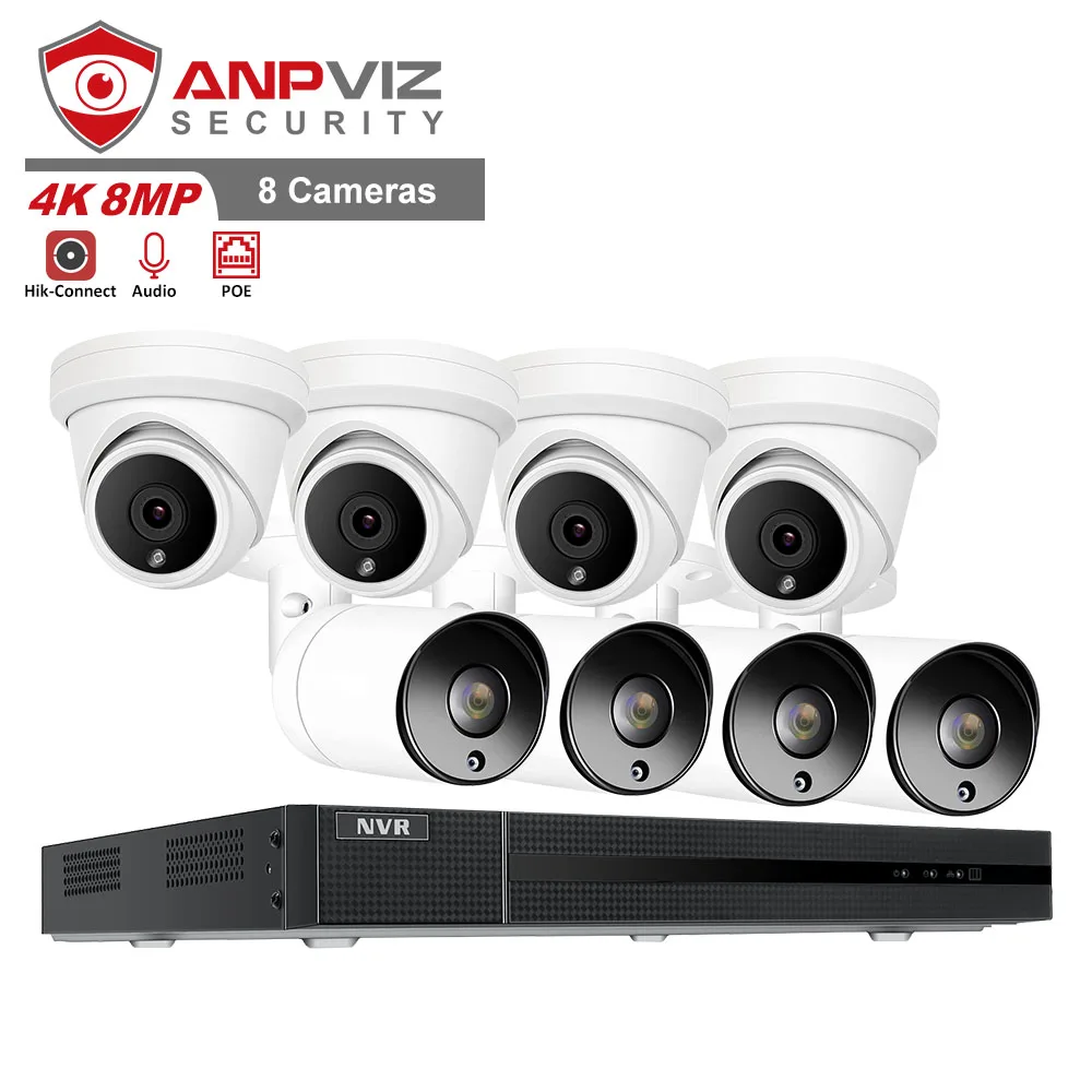 Anpviz комплекты охранной системы видеонаблюдения 8CH 4K 8MP NVR 8 шт. купольная POE наружная IP-камера Аудио с микрофоном P2P View